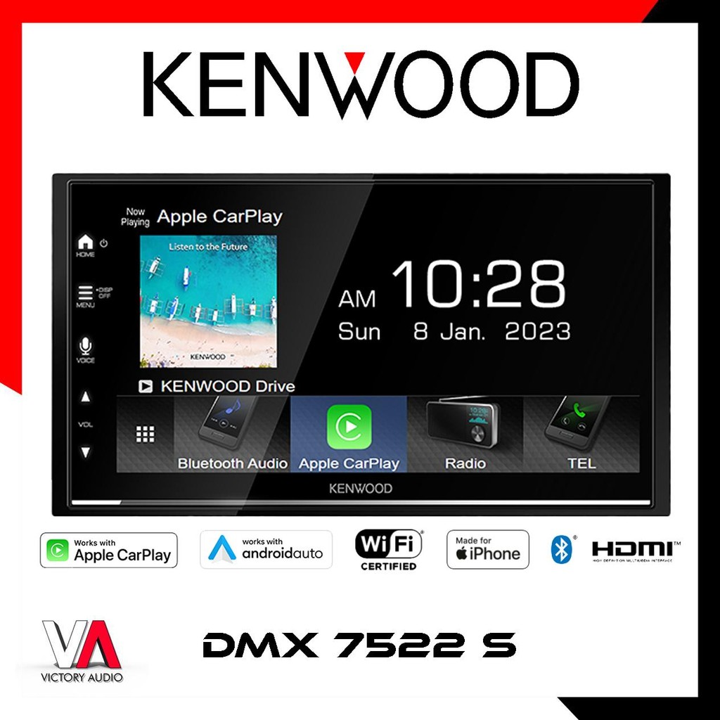 HEAD UNIT DOUBLE DIN KENWOOD DMX7522S DMX 7522 S LAYAR 6.8 INCH WIRELESS APPLE CARPLAY & WIRELESS AN