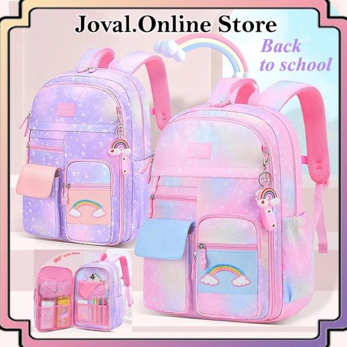 New Tas Ransel Sekolah Anak Perempuan Motif Pelangi Tas Sekolah Sd Smp Sma