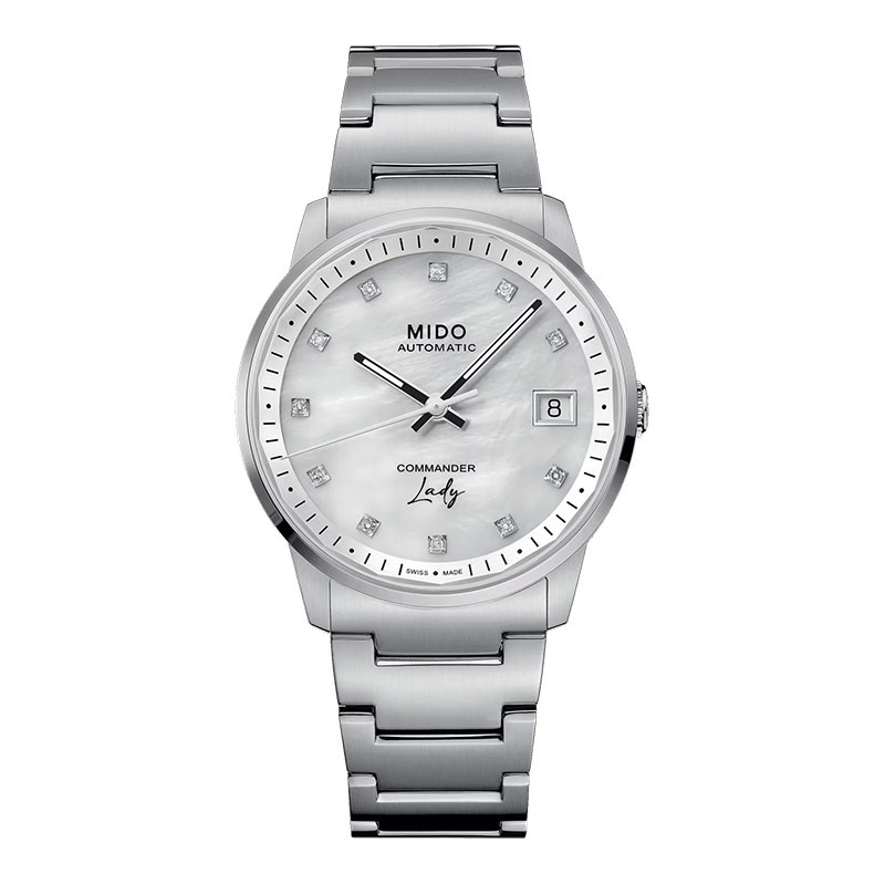 Jam Tangan Wanita Mido Commander M021.207.11.106.00 Lady Silver Diamonds MOP Dial Stainless Steel St