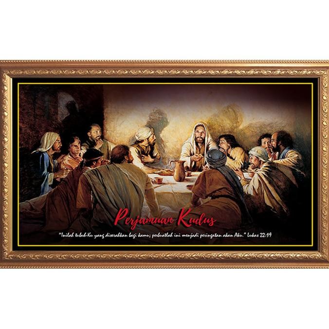 TERMURAH - Lukisan Perjamuan Kudus Kanvas GRS 100 x 50cm - Hiasan Perjamuan Kudus