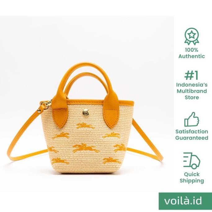 Sale Longchamp Le Panier Pliage Extra Small Canvas Basket Bag Apricot