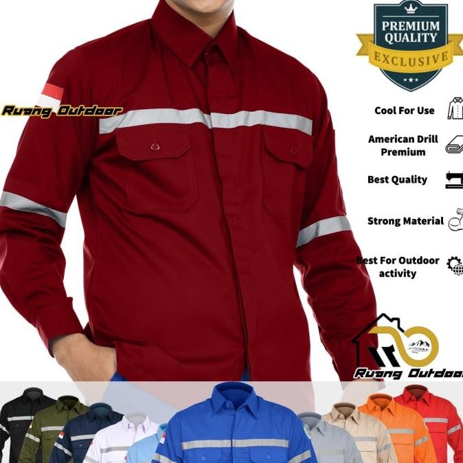 Baju Kemeja Wearpack Safety K3 Pria Lengan Panjang Seragam Atasan Proyek Tambang PLN Teknik Sipil Pr