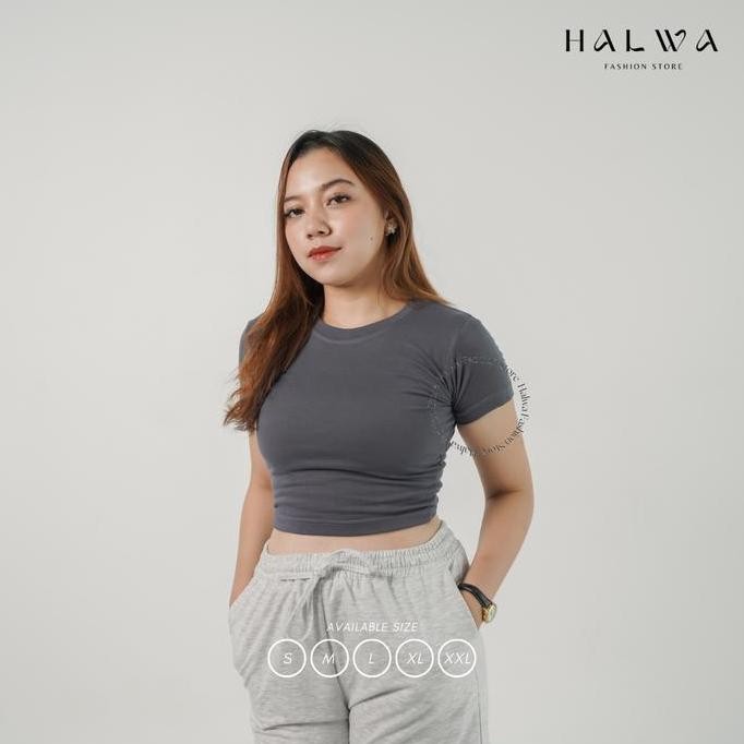 Halwa Fashion Store - Nova Kaos Crop Top Polos Kaos Wanita Crop Tee Press Body (S, M, L, XL, XXL) ar