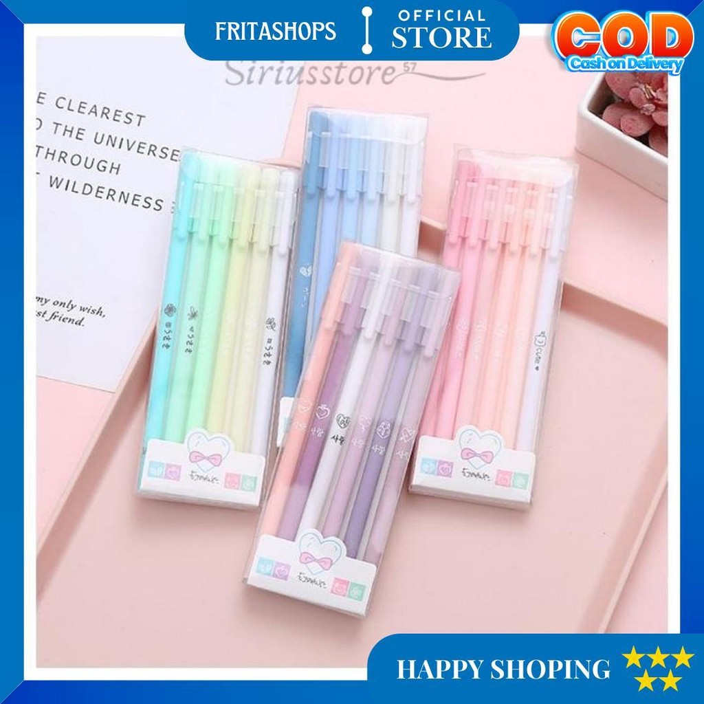

( 6 Pcs ) Pulpen Gel 0.5Mm Morandi 1 Pack Isi 6 Pcs Tinta Hitam / Bulpen / Pena / Bolpen Warna Macaron - Sirius Store57 D Terlaris