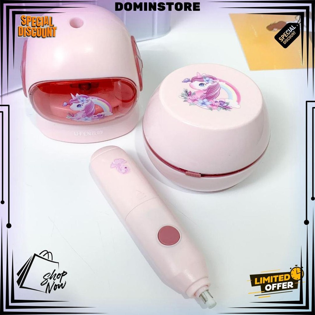 

Paket 6 In 1 Electric Box Stationery Set / Set Alat Tulis Atk Elektrik Rautan Penghapus Vacuum Dust Cleaner Pensil Free Kabel Charger Unicorn Rainbow Space Astronot Astronauts Bingkisan Kado Hadiah Anak Sekolah Hampers Grosir Ready Cod D Promo Puncak