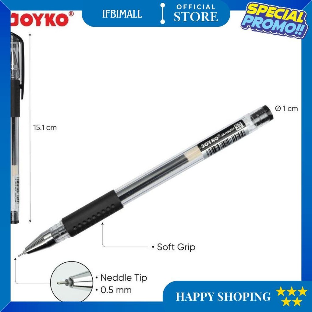 

(12Pc) Gel Pen Pulpen Pena Joyko Jk-100 Black 0.5 Mm/Pen Joyko D Sale
