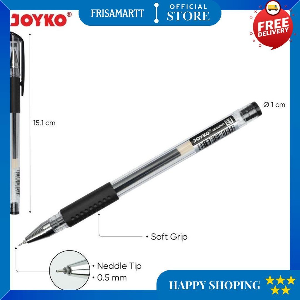

(12Pc) Gel Pen Pulpen Pena Joyko Jk-100 Black 0.5 Mm/Pen Joyko D Gratis Ongkir
