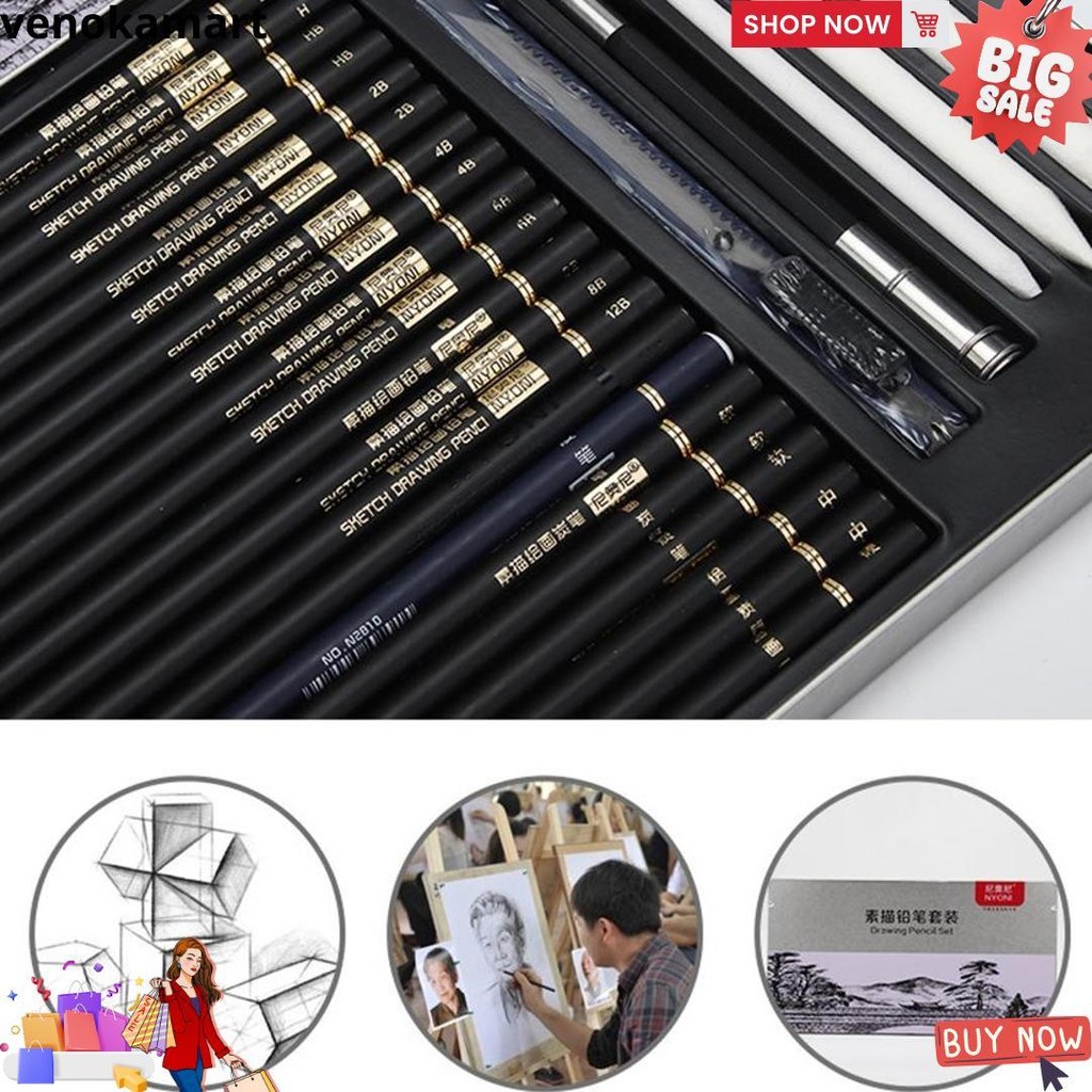 

Nyoni Drawing Pencil Gambar Set 29Pcs Metal Tin Box Pensil Gambar Lukis Sketsa Lengkap Paket D Sale