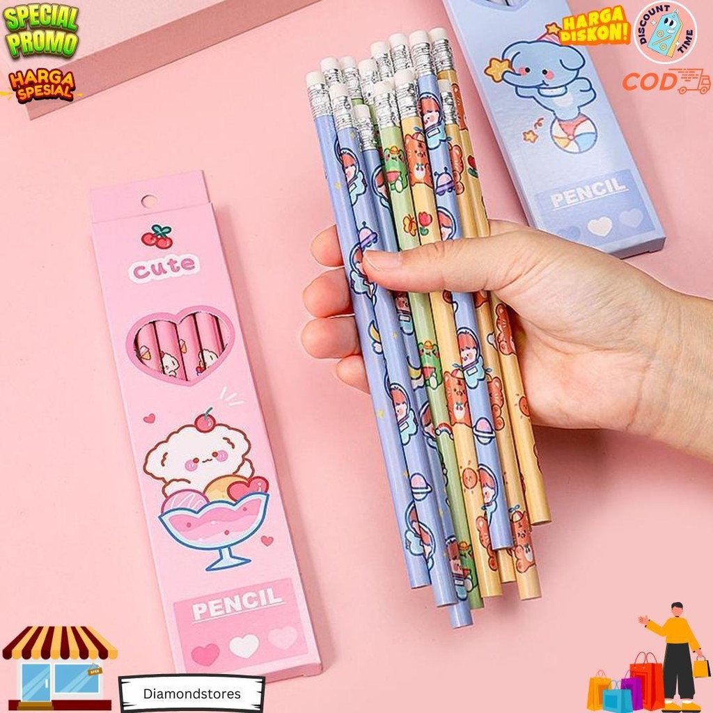

6 Pcs Pensil Hb Lucu Imut Souvenir Kado Bear Rabbit Frog D Gratis Ongkir
