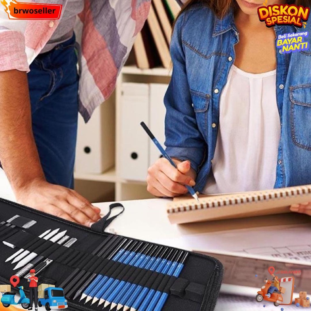 

35Pcs/Set Sketch Pencil Pisau Penghapus Dan Pensil Gambar Untuk Keperluan Sekolah Pencil Drawing Set D Promo 4.4