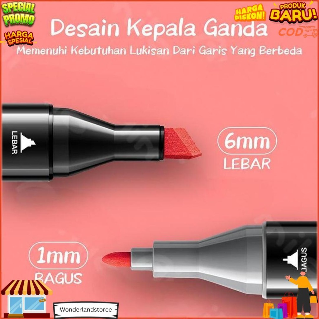 

Hoptech - Spidol Warna-Warni Sketch Marker 2 Tip Touch 48/60/80 Warna 1 Set Untuk Gambar & Sketch D Sale