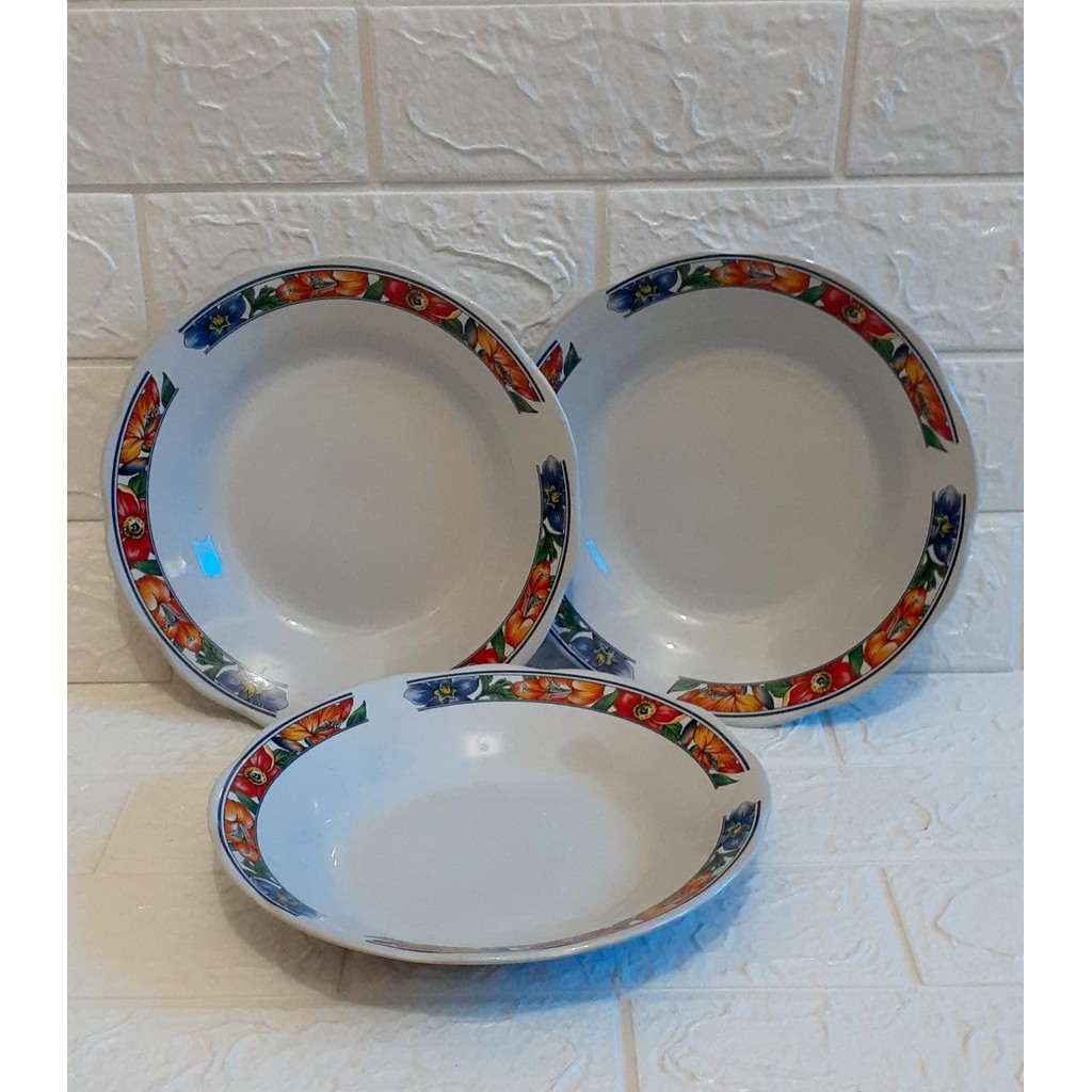 12Pcs Piring Makan Keramik Motif Kembang Biru /Piring Makan Keramik /Piring makan motif