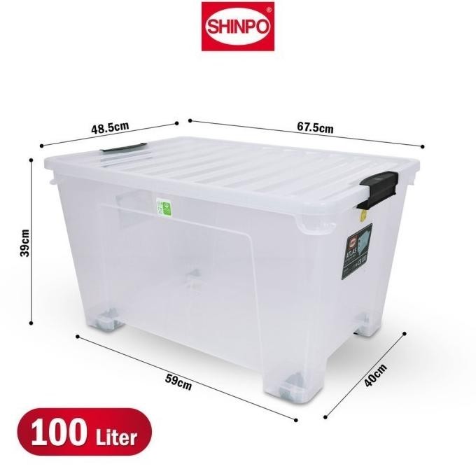 CONTAINER BOX SHINPO DENGAN RODA 47 LITER - 100 LITER - TRANSPARAN