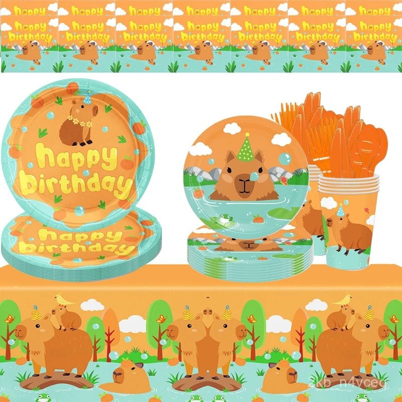 

Cartoon Animal Capybara Birthday Party Decoration Disposable Dinnerware Cup Plate Napkin Tablecloth for Kids Baby Shower Supplie VOR3