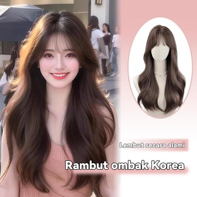 Murah Full Wig Korean Style Curly/Wig Wanita/Alami Panjang Poni/Rambut Palsu/Rambut Palsu Wanita/Ram