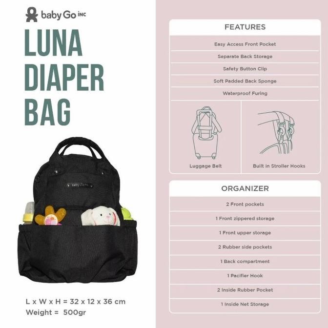 BabyGO inc Luna Diaper Bag - Tas Bayi BabyGoInc - Baby Go