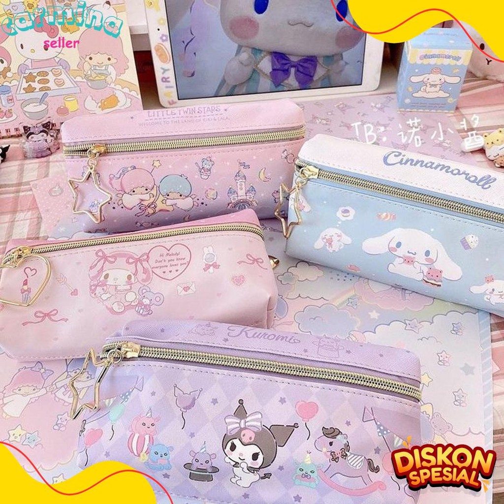 

Tempat Pensil Terbaru 2 Sisi / Kotak Pensil Sanrio Terbaru /Pencil Case Cinnamoroll Kueomi Melody 2 Sekat Diskon