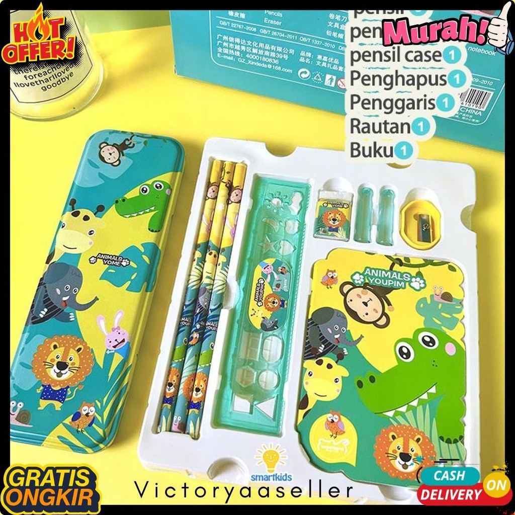 

Alat Tulis Set Paket Komplit 7 In 1 / Stationery Complete Lengkap / Kotak Pensil Anak / Souvenir Hadiah Kado / Sekolah Karakter Kartun Lucu Animal Hewan / Perlengkapan Tulis / Tempat Pensil Terlengkap Dan Termurah