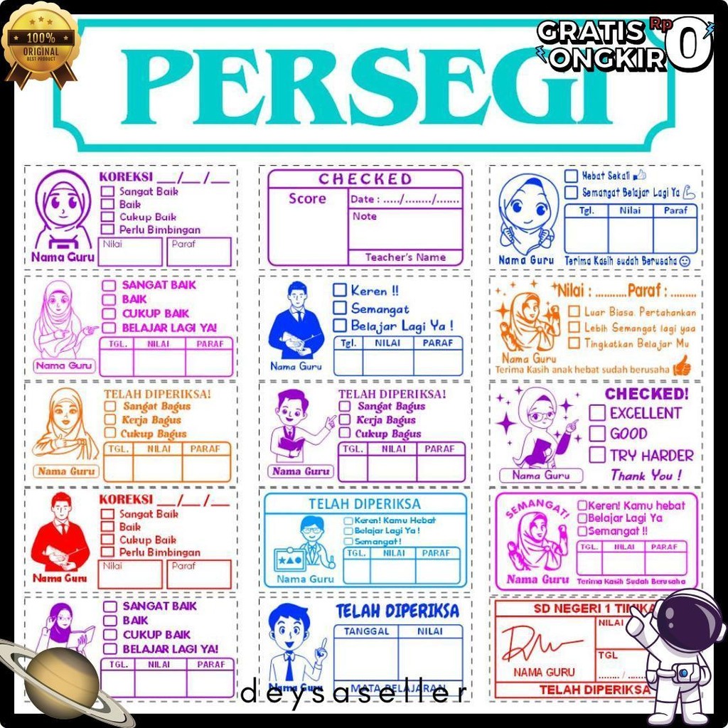 

Stempel Nilai Guru / Penilaian / Koreksi / Checked / Reward Siswa Murid Sekolah Diskon Setengah Harga