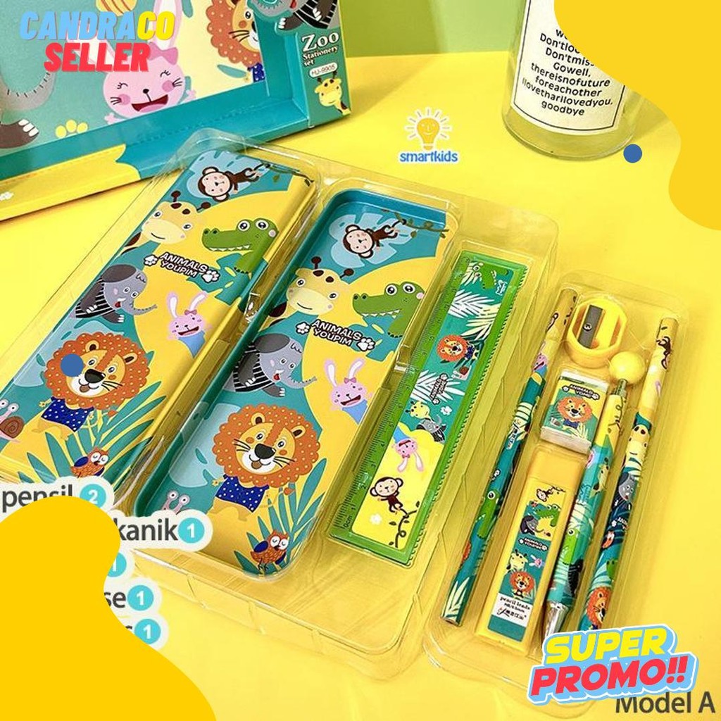 

Alat Tulis Set Paket Komplit 7 In 1 / Stationery Complete Lengkap / Kotak Pensil Anak / Souvenir Hadiah Kado / Sekolah Karakter Kartun Lucu Animal Hewan / Perlengkapan Tulis / Tempat Pensil Diskon Setengah Harga