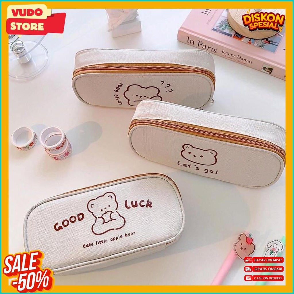 

[Miloli] Kotak Pensil Bear Cartoon Kanvas Minimalis Aesthetic Korean Style Stationery - F0204 Diskon