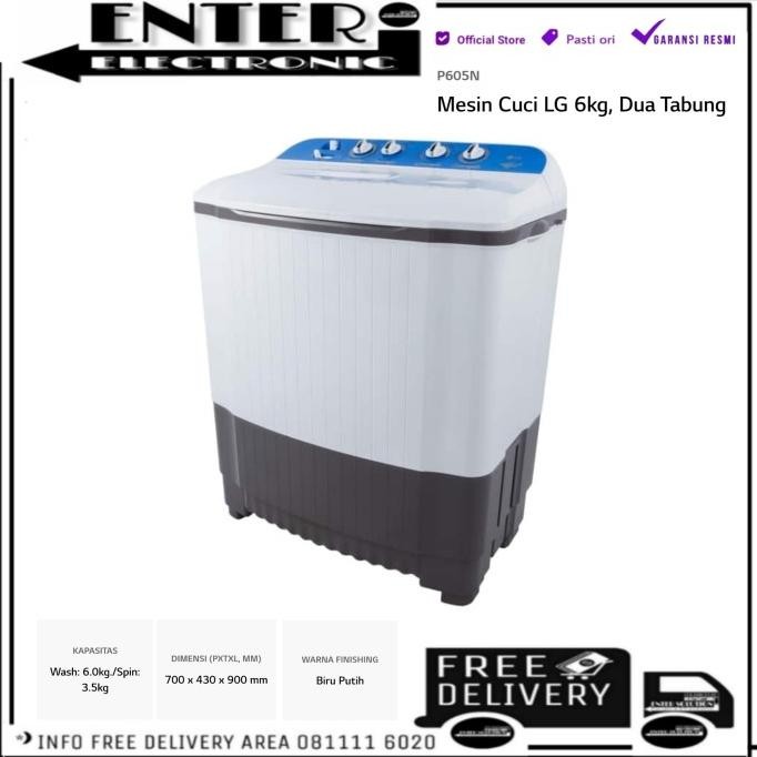 Murah LG TWIN TUB P605N - LG MESINCUCI 6 KG MESIN CUCI 2 TABUNG LG 6 KG Non COD