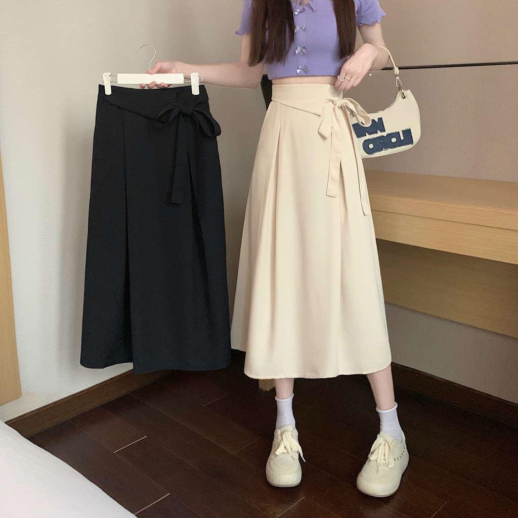 Musim Panas Baru Setelan Sederhana Pinggang Tinggi Rok Payung Panjang Sedang Ramping Setengah Rok