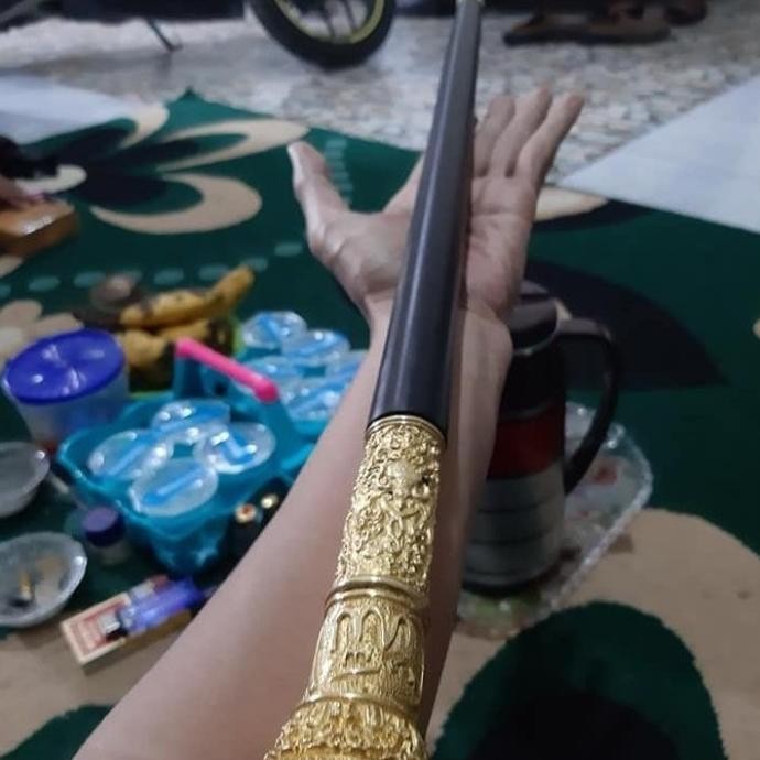 Tongkat Komando Kayu Galih Kelor Hitam Kepala Wesi Kuning Co