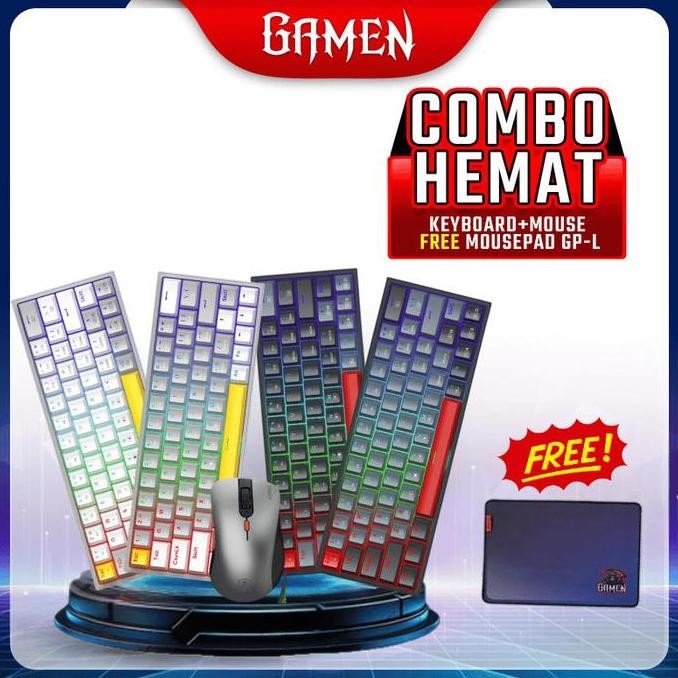 [COMBO HEMAT] GAMEN TITAN V KEYBOARD GAMING MECHANICAL 60% LAYOUT PLUGGABLE RGB+GM200W MOUSE WIRELES