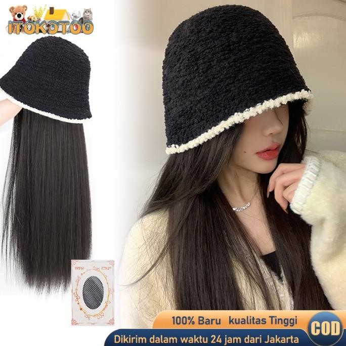 TERMURAH - Topi Rambut Palsu Panjang Topi Wig Wanita Fashion