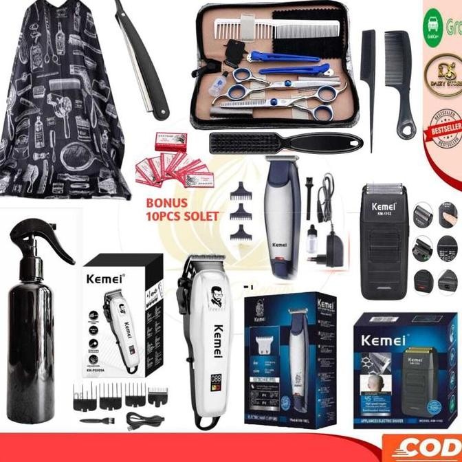 TERMURAH - SATU PAKETAN MESIN CUKUR ELEKTRIK PAKETAN GUNTING CUKUR BARBERSHOP Sisir