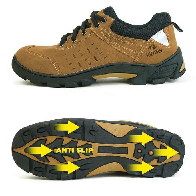 HIPZO Sepatu Safety Sport Ujung Besi M076 Untuk Pria Kerja Outdoor Ori Tambang Proyek Sol Full Karet