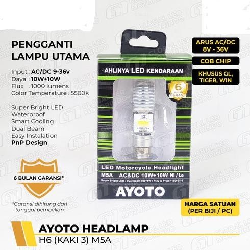 Lampu Depan Led Motor Ayoto M5A H5 Ac Dc 10 Watt Piringan Kaki 3 Hi Low