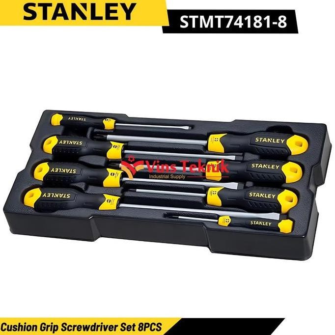 Murah Cushion Grip Screwdriver Obeng Plus Minus Set 8Pcs Stanley Stmt74181-8