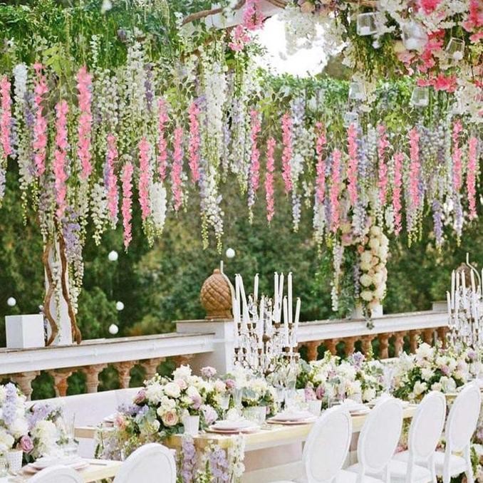 [1 LUSIN ] Wisteria Gantung Besar / Bunga Juntai Wisteria (12 pcs) Merah Plastik Putih tanaman  gant