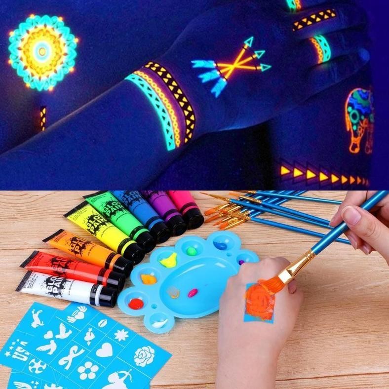 

hj-45 6pcs Body Face Painting Glow In The Dark 25ml Cat Wajah Painting Uv Face Paint Face Painting Murah Neon Night Fluorescent Murah