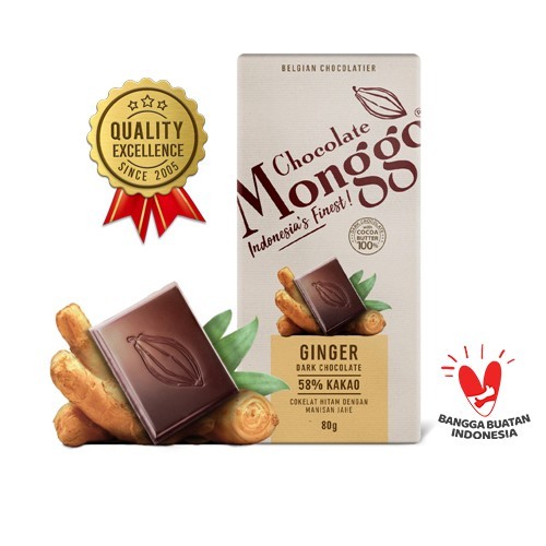 

Chocolate Monggo | Ginger & Dark Chocolate 80gr | Coklat Murni 100% Kakao butter | Jahe & Cokelat Hitam | Snack Sehat