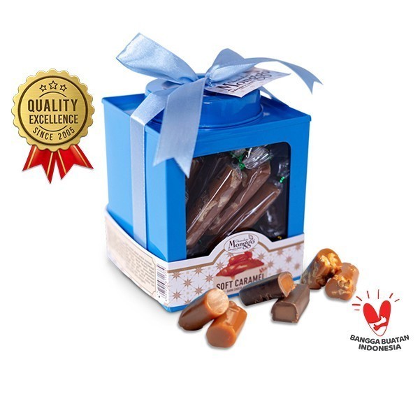 

Chocolate Monggo | Soft Mix Caramel Salted Cashew & Cokelat 200g | Kaleng Metal Box | Coklat Karamel