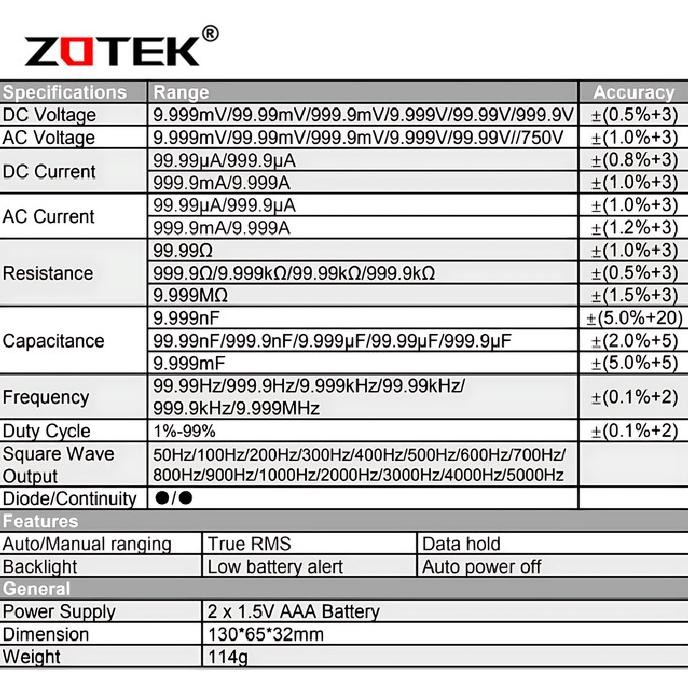 Promo Avometer Digital Zotek Zt109 / Multitester Digital Zt109 Original