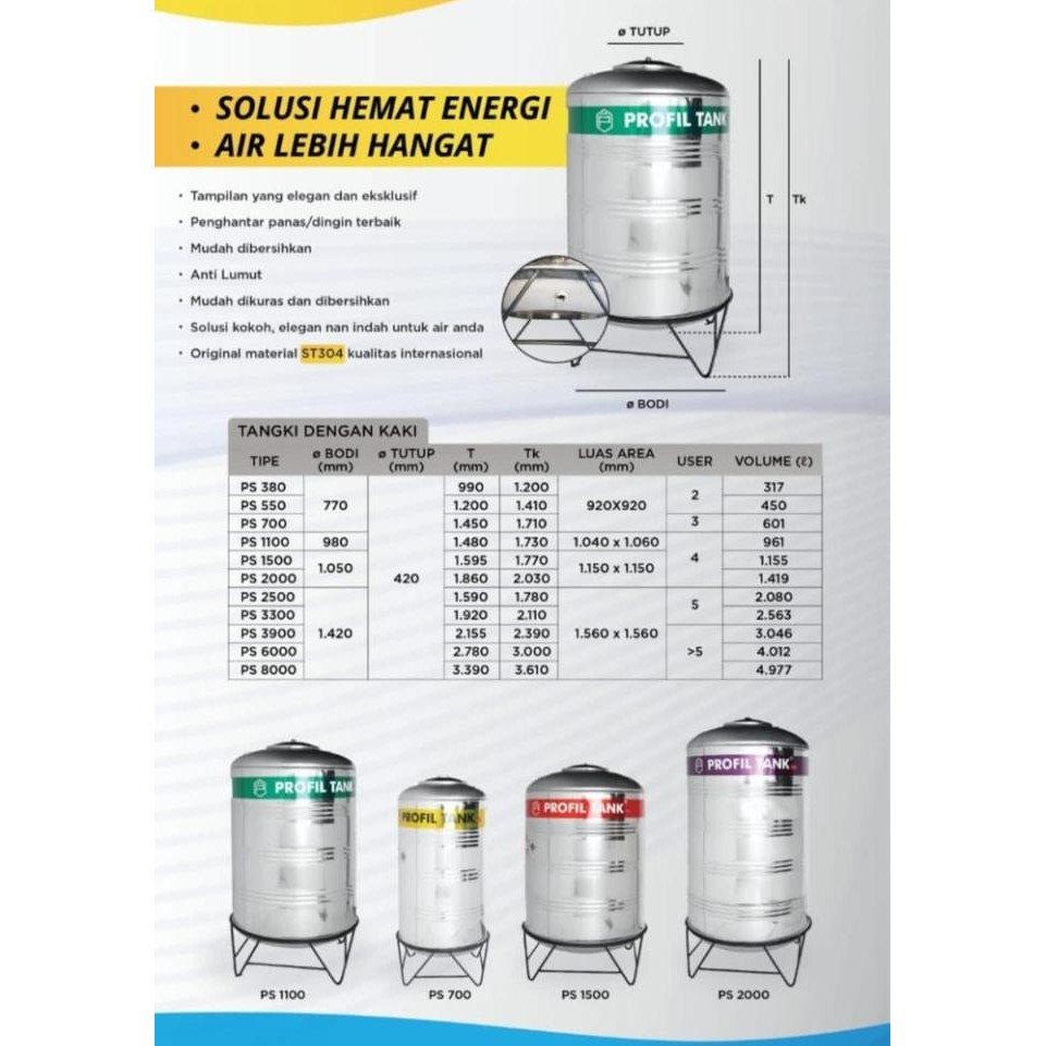 Miliki Toren Tangki Tandon Air Profil Tank Stainless Ps 500 Liter 550 Liter