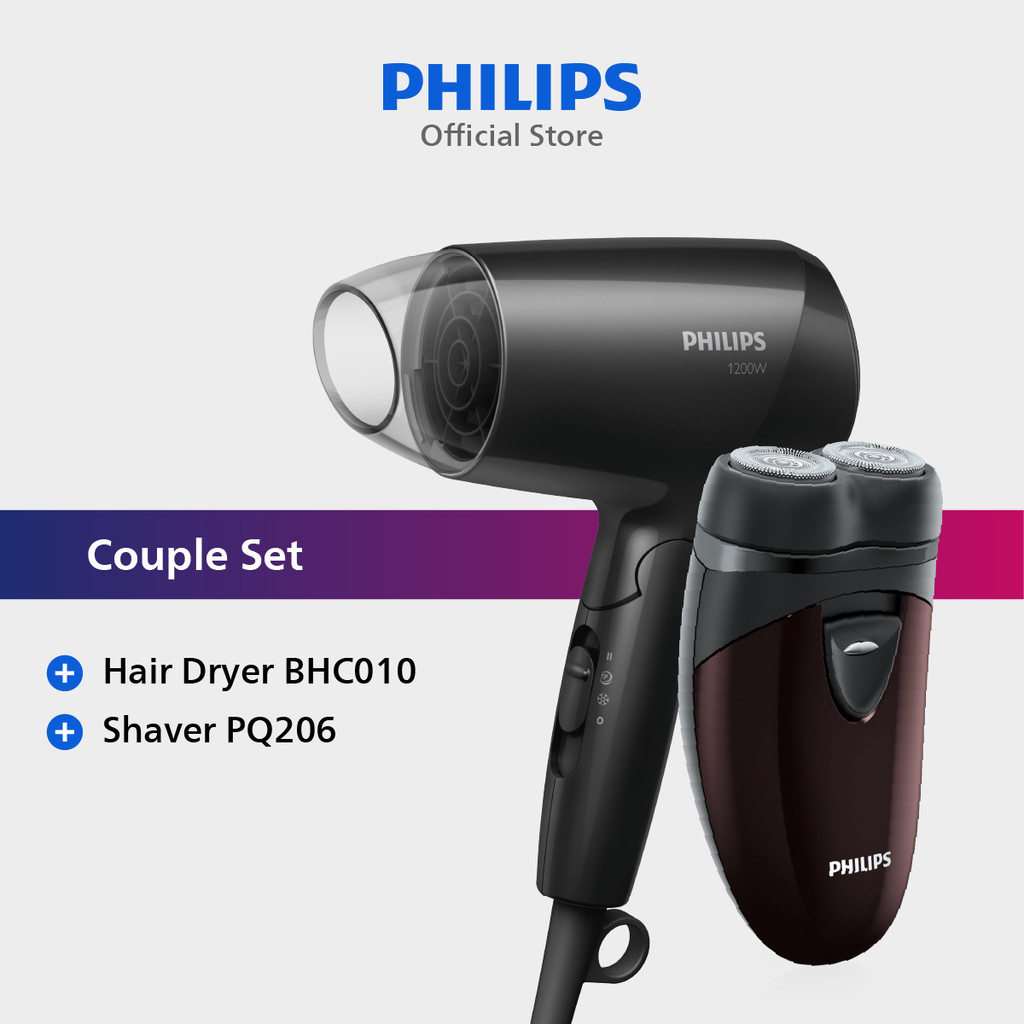 Philips Couple Set (Hair Dryer BHC010/12 Thermo Protect + Shaver Electric untuk Kumis dan Jenggot PQ