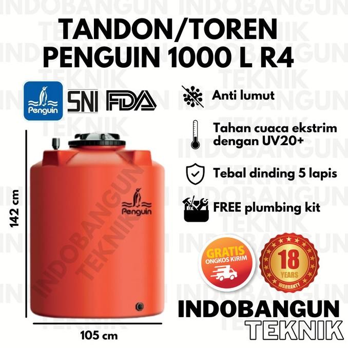Terjangkau Toren Tangki Tandon Air Penguin 1000 Liter Murah Anti Lumut Tahan Lama
