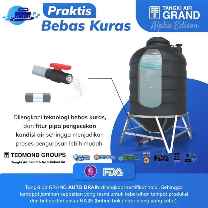 Terjangkau Grand Auto Drain Tandon Air Tangki Air Toren 600 Liter - 1200 Liter Hdpe