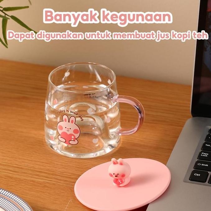 Promo Miniso Cangkir Kaca Gelas Kaca Lucu Cup Gelas Kopi Mug Lucu Couple Cantik Minum Kaca 300Ml Den