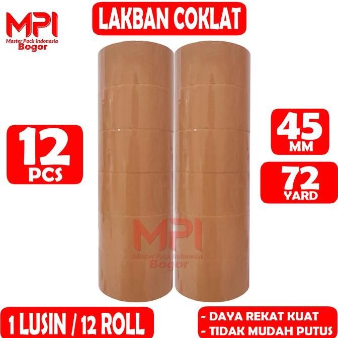 

1 Lusin [ 12 Roll ] Lakban Coklat Mpi 45 Mm X 72 Yard Bc - Lakban Untuk Packing - Master Pack Indonesia Bogor New Stok