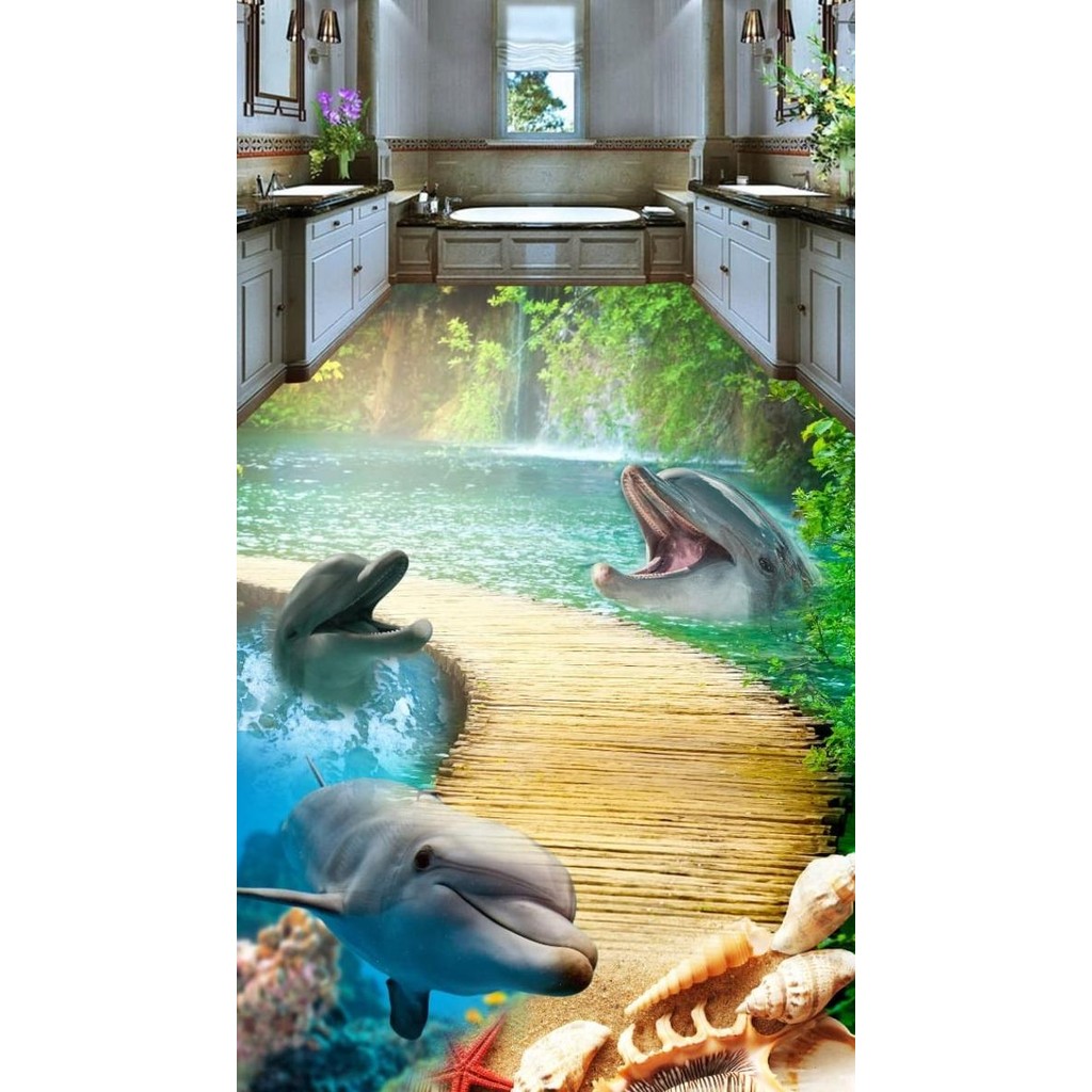 Terjangkau Wallpaper 3D Wallpaper Lantai Wallpaper Custom Jembatan Lumba Lumba