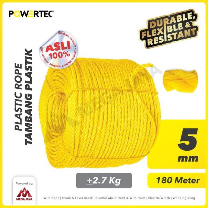 

Powertec Tali Tambang Plastik 5Mm X 180M Plastic Rope - Kuning New Stok