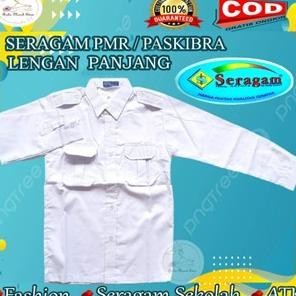Baju Paskibra / Baju PMR/  PDL PDH Kantong 2 Atas Putih Lengan Panjang Merek Seragam Bahan Katun Oxf