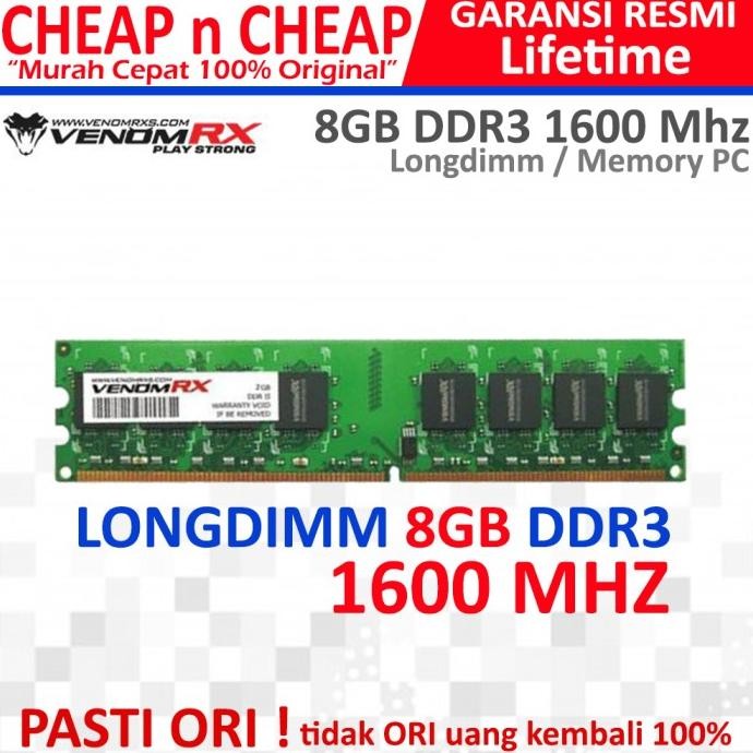 VenomRX DDR3 8GB 1600 Mhz RAM PC - Memory Longdimm Komputer Venom RX