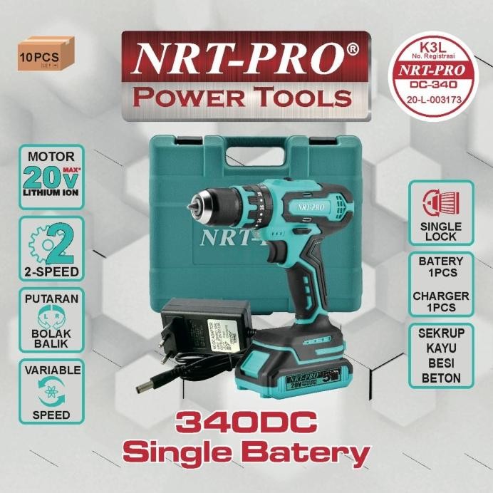 Bor Cordless 20 V NRT PRO DC340 DC 340 Set Bor Battery murah
